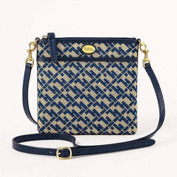 Tommy Hilfiger Navy & Tan Monogram Crossbody Bag with Adjustable Strap - Picture 1 of 7